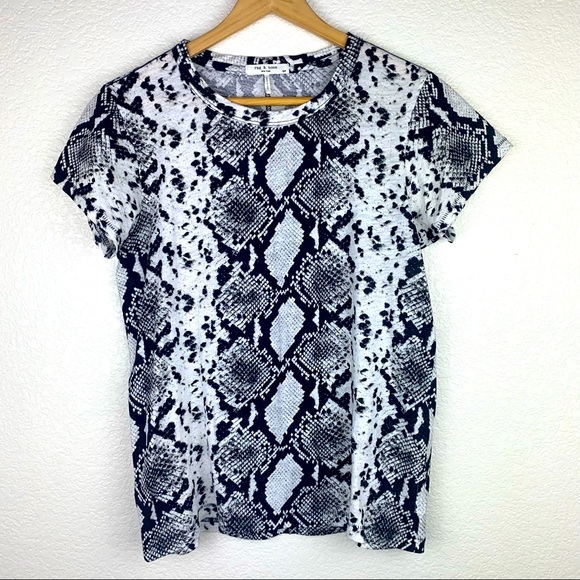 Rag & Bone White Python Snake Print Cotton T-Shirt - Picture 9 of 14